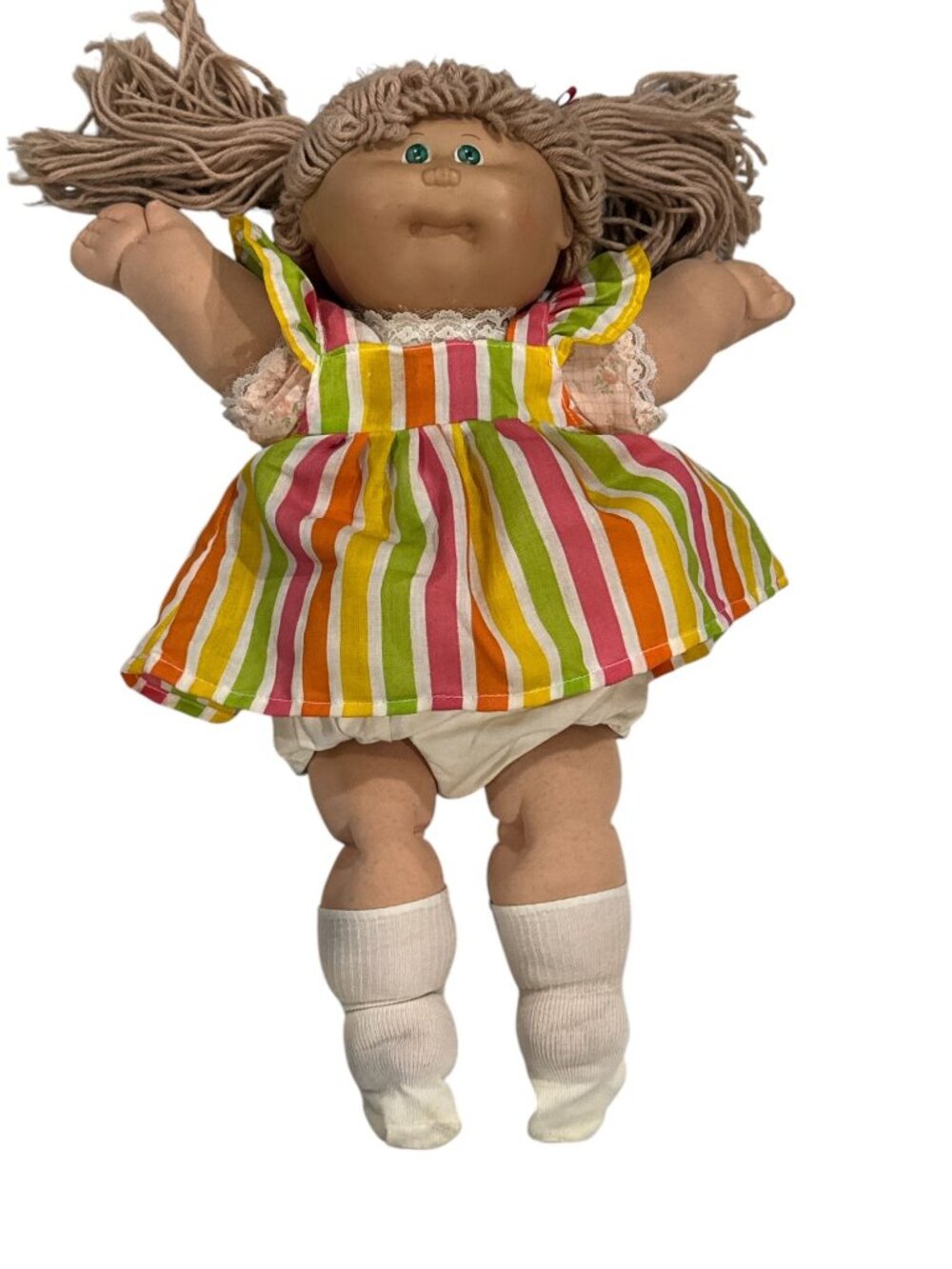 Vintage Cabbage Patch Doll With Striped Dress & Yarn Hair(PRE-LOVED)
